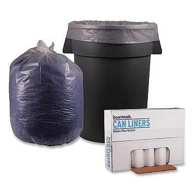 Boardwalk Recycled Low-Density Polyethylene Can Liners, 60 gal, 1.1 mil, 38" x 58", Clear, Perforated, 10 Bags/Roll, 10 Rolls/Carton (BWK533)