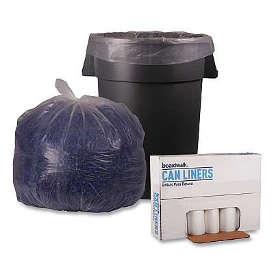 Boardwalk Recycled Low-Density Polyethylene Can Liners, 45 gal, 1.1 mil, 40" x 46", Clear, Perforated, 10 Bags/Roll, 10 Rolls/Carton (BWK531)
