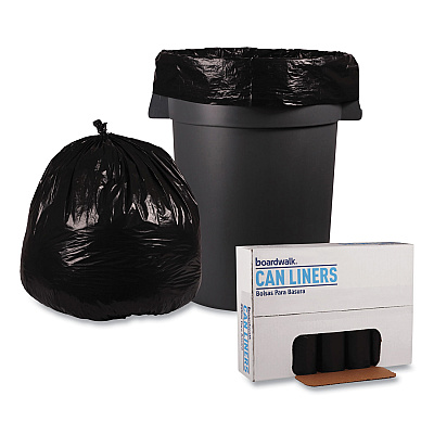 Boardwalk Recycled Low-Density Polyethylene Can Liners, 45 gal, 0.8 mil, 40" x 48", Black, Perforated, 10 Bags/Roll, 10 Rolls/Carton (BWK527)