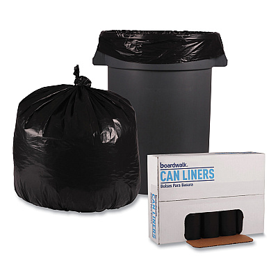 Boardwalk Recycled Low-Density Polyethylene Can Liners, 33 gal, 1.6 mil, 33" x 39", Black, Perforated, 10 Bags/Roll, 10 Rolls/Carton (BWK520)