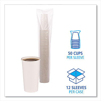 Boardwalk Paper Hot Cups, 20 oz, White, 50 Cups/Sleeve, 12 Sleeves/Carton (BWKWHT20HCUP)