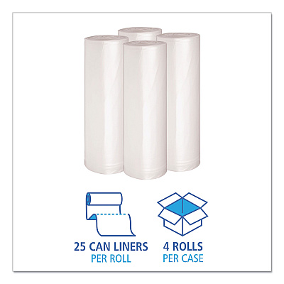 Boardwalk Recycled Low-Density Polyethylene Can Liners, 45 gal, 1.4 mil, 40" x 46", Clear, Perforated, 10 Bags/Roll, 10 Rolls/Carton (BWK535)