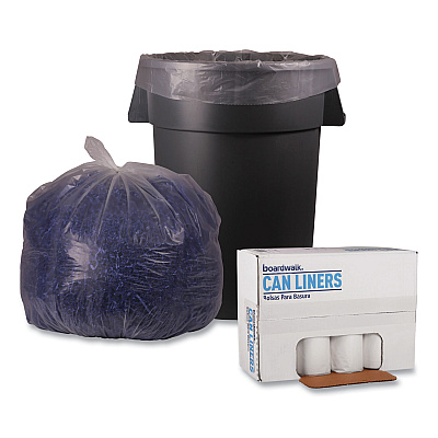 Boardwalk Recycled Low-Density Polyethylene Can Liners, 45 gal, 1.4 mil, 40" x 46", Clear, Perforated, 10 Bags/Roll, 10 Rolls/Carton (BWK535)