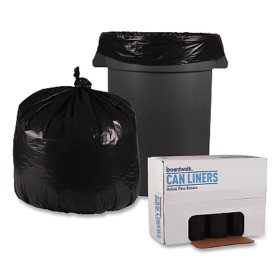 Boardwalk Recycled Low-Density Polyethylene Can Liners, 33 gal, 1.2 mil, 33" x 39", Black, Perforated, 10 Bags/Roll, 10 Rolls/Carton (BWK516)