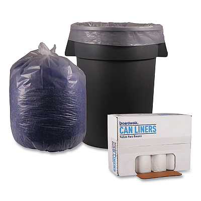 Boardwalk Recycled Low-Density Polyethylene Can Liners, 56 gal, 1.4 mil, 43" x 47", Clear, Perforated, 10 Bags/Roll, 10 Rolls/Carton (BWK536)