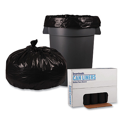 Boardwalk Recycled Low-Density Polyethylene Can Liners, 56 gal, 1.2 mil, 43" x 47", Black, Perforated, 10 Bags/Roll, 10 Rolls/Carton (BWK518)