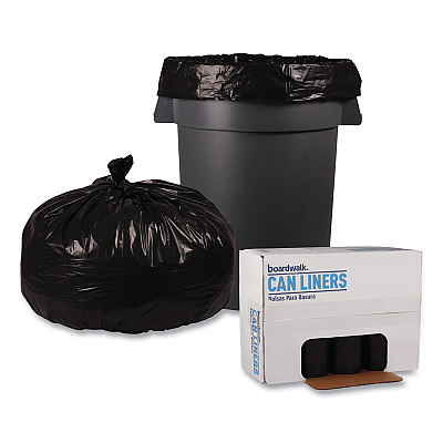 Boardwalk Recycled Low-Density Polyethylene Can Liners, 60 gal, 1.2 mil, 38" x 58", Black, Perforated, 10 Bags/Roll, 10 Rolls/Carton (BWK519)