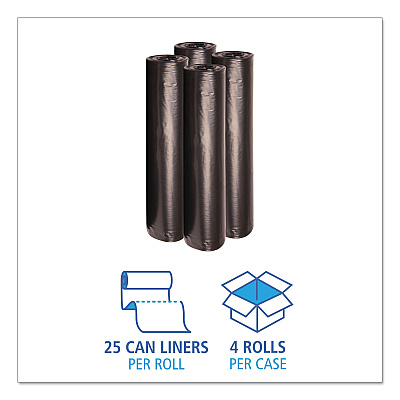 Boardwalk Recycled Low-Density Polyethylene Can Liners, 45 gal, 1.2 mil, 40" x 46", Black, Perforated, 10 Bags/Roll, 10 Rolls/Carton (BWK517)
