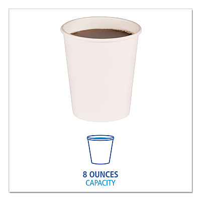 Boardwalk Paper Hot Cups, 8 oz, White, 50 Cups/Sleeve, 20 Sleeves/Carton (BWKWHT8HCUP)