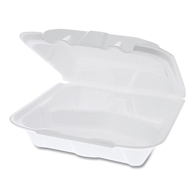 Pactiv Evergreen Vented Foam Hinged Lid Container, Dual Tab Lock, 3-Compartment, 8.42 x 8.15 x 3, White, 150/Carton (PCTYTD188030000)
