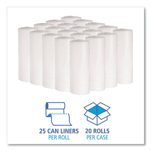 Boardwalk Low-Density Waste Can Liners, 16 gal, 0.4 mil, 24" x 32", White, 25 Bags/Roll, 20 Rolls/Carton (2432EXH)