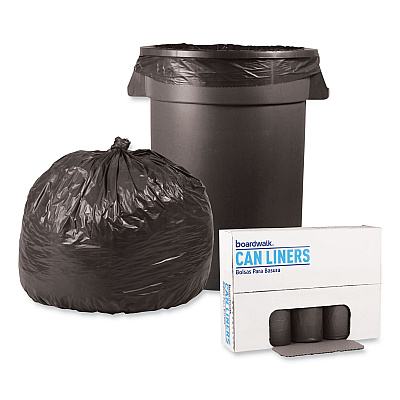 Boardwalk Low-Density Waste Can Liners, 33 gal, 1.1 mil, 33" x 39", Gray, Perforated Roll, 25 Bags/Roll, 4 Rolls/Carton (BWK3339SEH)