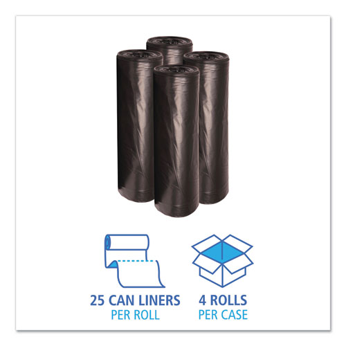Boardwalk Low-Density Waste Can Liners, 56 gal, 0.6 mil, 43" x 47", Black, 25 Bags/Roll, 4 Rolls/Carton (4347H)
