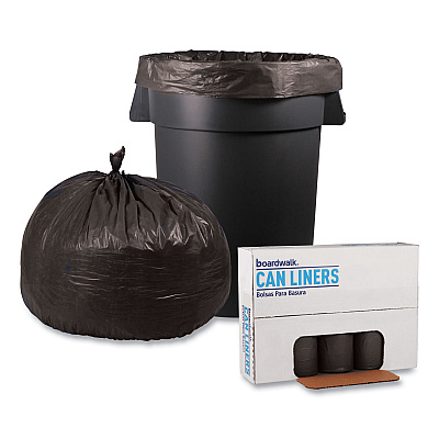 Boardwalk Low-Density Waste Can Liners, 45 gal, 0.95 mil, 40" x 46", Gray, Perforated Roll, 25 Bags/Roll, 4 Rolls/Carton (BWK4046SH)