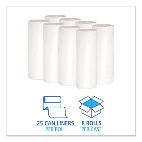 Boardwalk Low-Density Waste Can Liners, 30 gal, 0.6 mil, 30" x 36", White, 25 Bags/Roll, 8 Rolls/Carton (3036EXH)