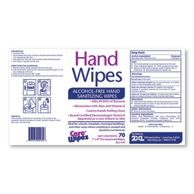 2XL Alcohol Free Hand Sanitizing Wipes, 8 x 7, White, 70/Canister, 6 Canisters/Carton (TXL470)