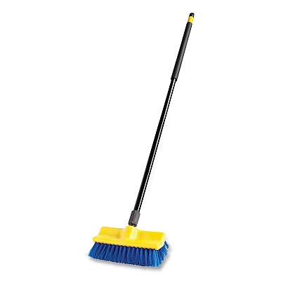 Rubbermaid Commercial Bi-Level Deck Scrub Brush, Blue Polypropylene Bristles, 10" Brush, 10" Plastic Block, Threaded Hole (RCP6337BLU)