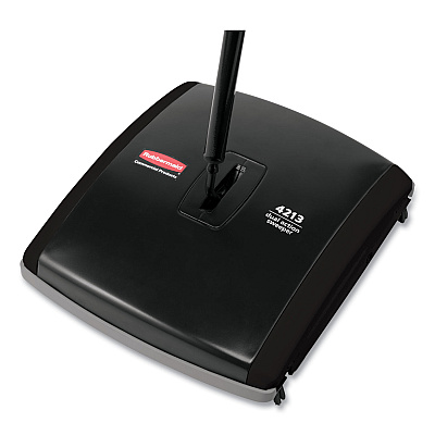 Rubbermaid Commercial Dual Action Sweeper, 44" Steel/Plastic Handle, Black/Yellow (RCP421388BLA)