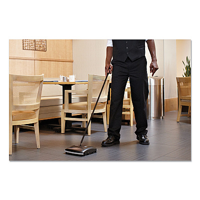 Rubbermaid Commercial Dual Action Sweeper, 44" Steel/Plastic Handle, Black/Yellow (RCP421388BLA)