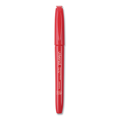 Universal Pen-Style Permanent Marker, Fine Bullet Tip, Red, Dozen (UNV07072)