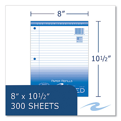 Roaring Spring Notebook Filler Paper, 3-Hole, 8 x 10.5, Wide/Legal Rule, 300/Pack (ROA20300)