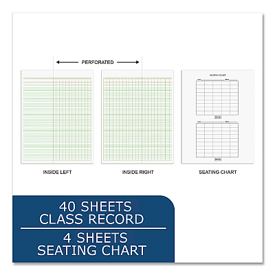 Roaring Spring Teacher's Record Roll Book, Five to Six Week Term: Two-Page Spread (50 Students), 11 x 8.5, Green/Gold Cover (ROA72900)