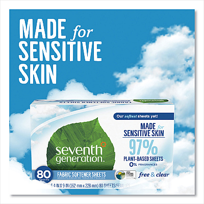 Seventh Generation Natural Fabric Softener Sheets, Unscented, 80 Sheets/Box (SEV44930EA)