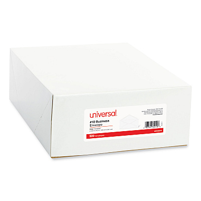 Universal Open-Side Business Envelope, #10, Monarch Flap, Gummed Closure, 4.13 x 9.5, White, 500/Box (UNV35210)