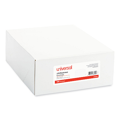 Universal Open-Side Business Envelope, #10, Commercial Flap, Side Seam, Gummed Closure, 4.13 x 9.5, White, 500/Box (UNV36320)