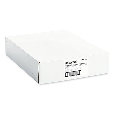 Universal Deluxe Tyvek Expansion Envelopes, Open-End, 2" Capacity, #13 1/2, Square Flap, Self-Adhesive Closure, 10 x 13, White, 100/Box (UNV19002)