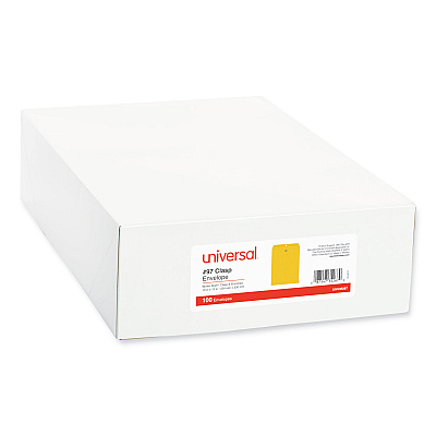 Universal Kraft Clasp Envelope, 28 lb Bond Weight Kraft, #97, Square Flap, Clasp/Gummed Closure, 10 x 13, Brown Kraft, 100/Box (UNV35267)