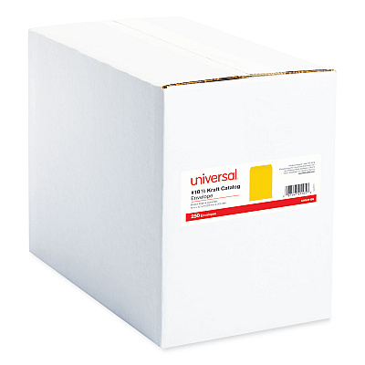 Universal Catalog Envelope, 24 lb Bond Weight Paper, #10 1/2, Square Flap, Gummed Closure, 9 x 12, Brown Kraft, 250/Box (UNV41105)