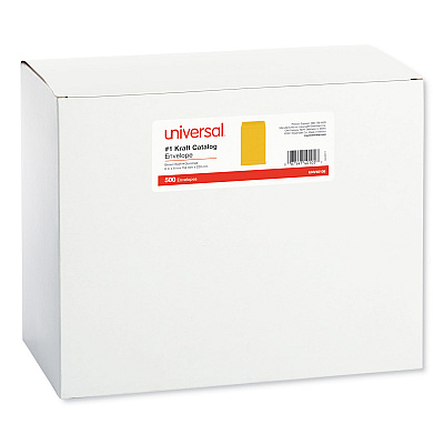 Universal Catalog Envelope, 24 lb Bond Weight Kraft, #1, Square Flap, Gummed Closure, 6 x 9, Brown Kraft, 500/Box (UNV40105)