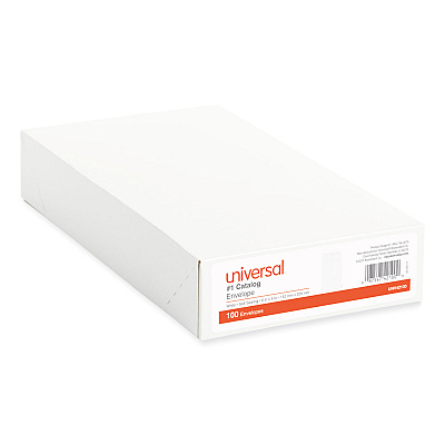 Universal Self-Stick Open End Catalog Envelope, #1, Square Flap, Self-Adhesive Closure, 6 x 9, White, 100/Box (UNV42100)