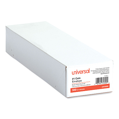 Universal Kraft Coin Envelope, #1, Round Flap, Gummed Closure, 2.25 x 3.5, Light Brown Kraft, 500/Box (UNV35300)