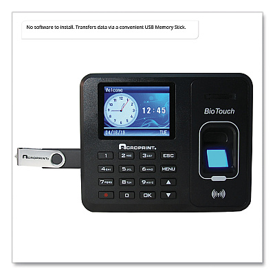Acroprint BioTouch Time Clock and Badges Bundle, 10,000 Employees, Black (ACPBTR150)