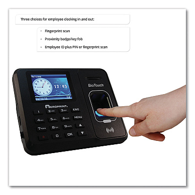 Acroprint BioTouch Time Clock and Badges Bundle, 10,000 Employees, Black (ACPBTR150)