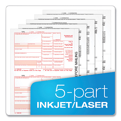 TOPS 5-Part 1099-DIV Tax Forms for Inkjet/Laser Printers, Five-Part Carbonless, 8 x 5.5, 2 Forms/Sheet, 24 Forms Total (TOP22973)