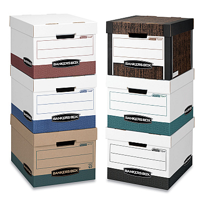 Bankers Box R-KIVE Heavy-Duty Storage Boxes, Letter/Legal Files, 12.75" x 16.5" x 10.38", Woodgrain, 4/Carton (FEL0072506)