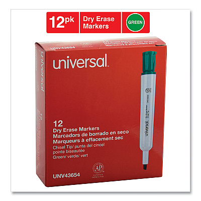 Universal Dry Erase Marker, Broad Chisel Tip, Green, Dozen (UNV43654)