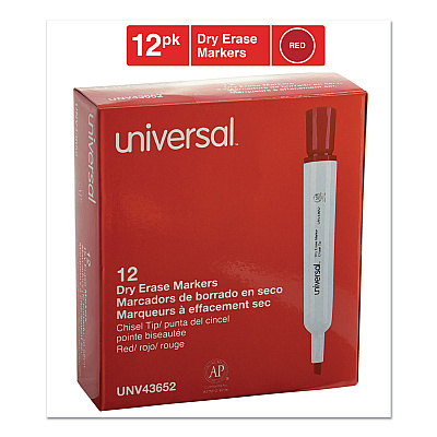 Universal Dry Erase Marker, Broad Chisel Tip, Red, Dozen (UNV43652)