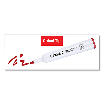Universal Dry Erase Marker, Broad Chisel Tip, Red, Dozen (UNV43652)