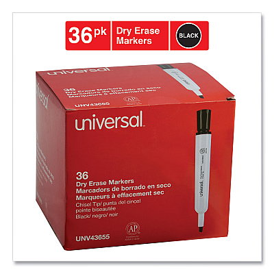 Universal Dry Erase Marker Value Pack, Broad Chisel Tip, Black, 36/Pack (UNV43655)