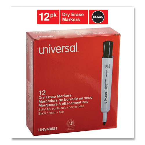 Universal Dry Erase Marker, Medium Bullet Tip, Black, Dozen (43681)