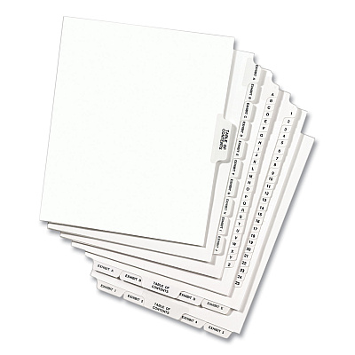Preprinted Legal Exhibit Side Tab Index Dividers, Avery Style, 26-Tab, T, 11 x 8.5, White, 25/Pack, (1420) (AVE01420)