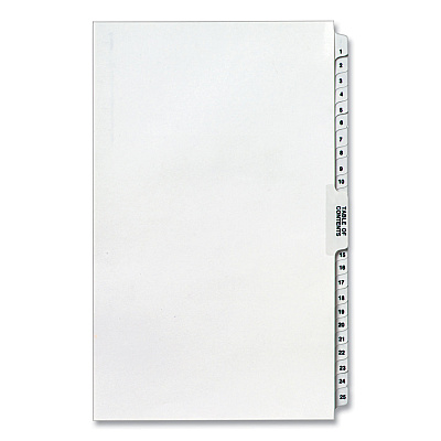 Preprinted Legal Exhibit Side Tab Index Dividers, Avery Style, 26-Tab, 1 to 25, 14 x 8.5, White, 1 Set (AVE11371)