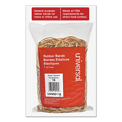 Universal Rubber Bands, Size 18, 0.04" Gauge, Beige, 1 lb Box, 1,600/Pack (UNV00118)