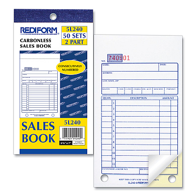 Rediform Sales Book, 12 Lines, Two-Part Carbonless, 3.63 x 6.38, 50 Forms Total (RED5L240)