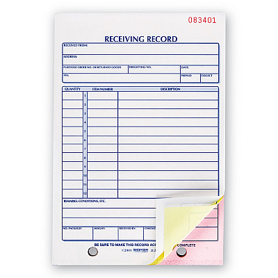 Rediform Receiving Record Book, Three-Part Carbonless, 5.56 x 7.94, 50 Forms Total (RED2L260)