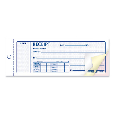 Rediform Receipt Book, Three-Part Carbonless, 7 x 2.75, 4 Forms/Sheet, 50 Forms Total (RED8L802)